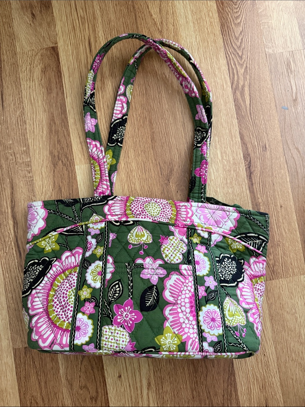 Vera Bradley Olive Green and Pink Floral Quilted Tote